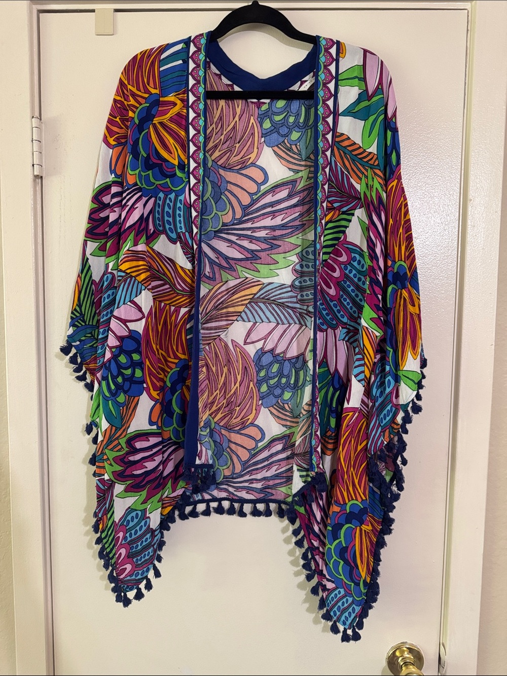 Trina Turk Multicolor Floral Kimono Cover-Up with Tassel Trim